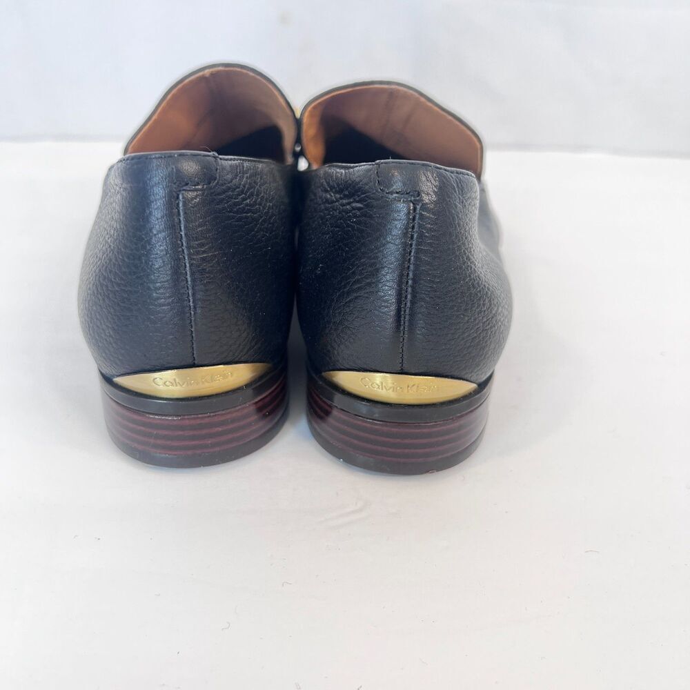 Calvin Klein Gold Chain Loafers Black Slip‎ On Flats Gold Accent Heel Size 7.5 - Picture 5 of 12